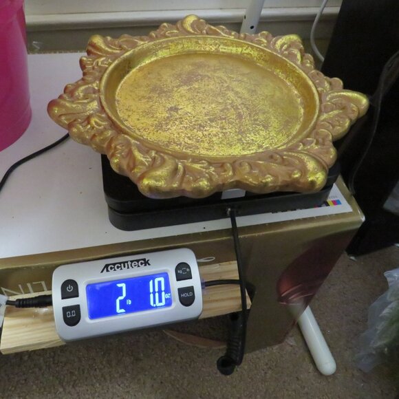 Bright Foil Gold Pillar Candle Holder / Charger Decorative Home Decor swirls - Picture 8 of 8